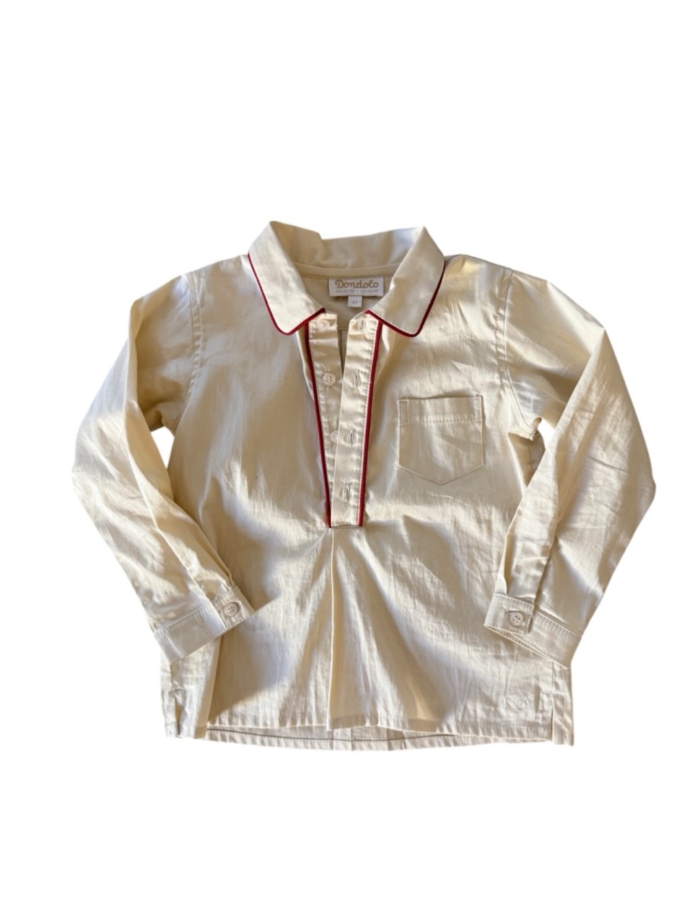 Dondolo Cream Button-Front Shirt with Red Piping - Kids